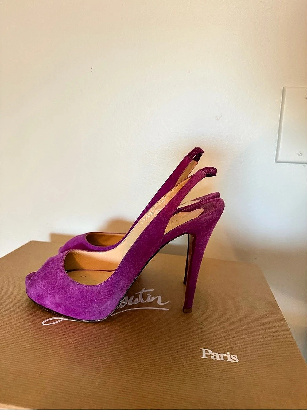 Christian Louboutin Pigalle Follies Purple Peep Toe Heels
